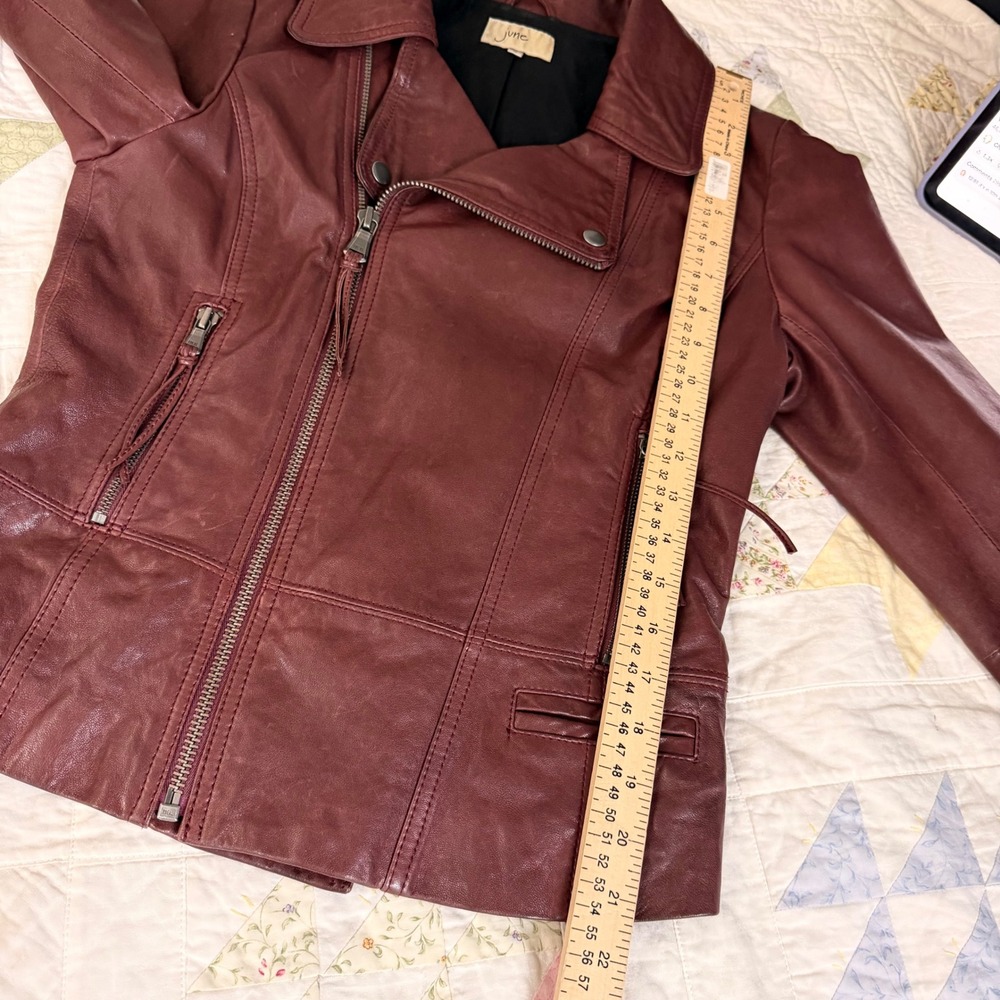 Womens Brown Leather Moto Jacket Asymmetrical Zip Y2K Flip Phone Pocket Size S - Picture 16 of 16